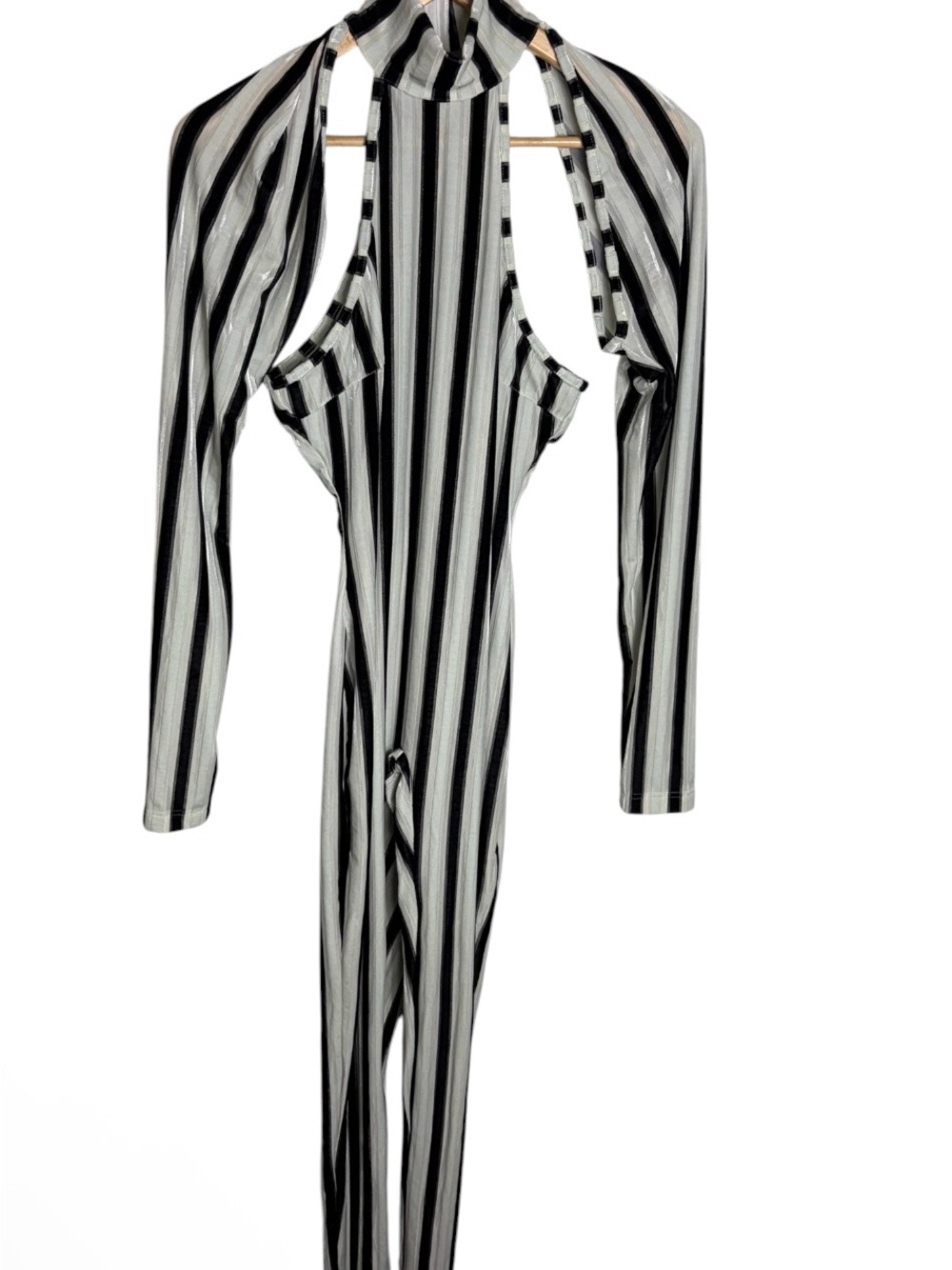 Shane Justin runway black & white cutout pants romper Beetlejuice size L